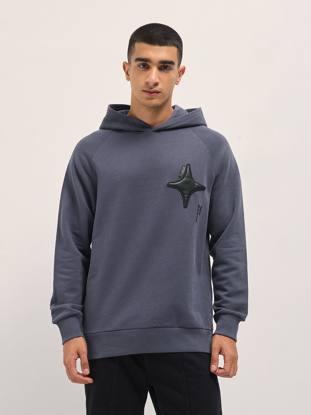Purple Relaxed Fit Hoodie with Star Patch and BEAR ELEVATED Text