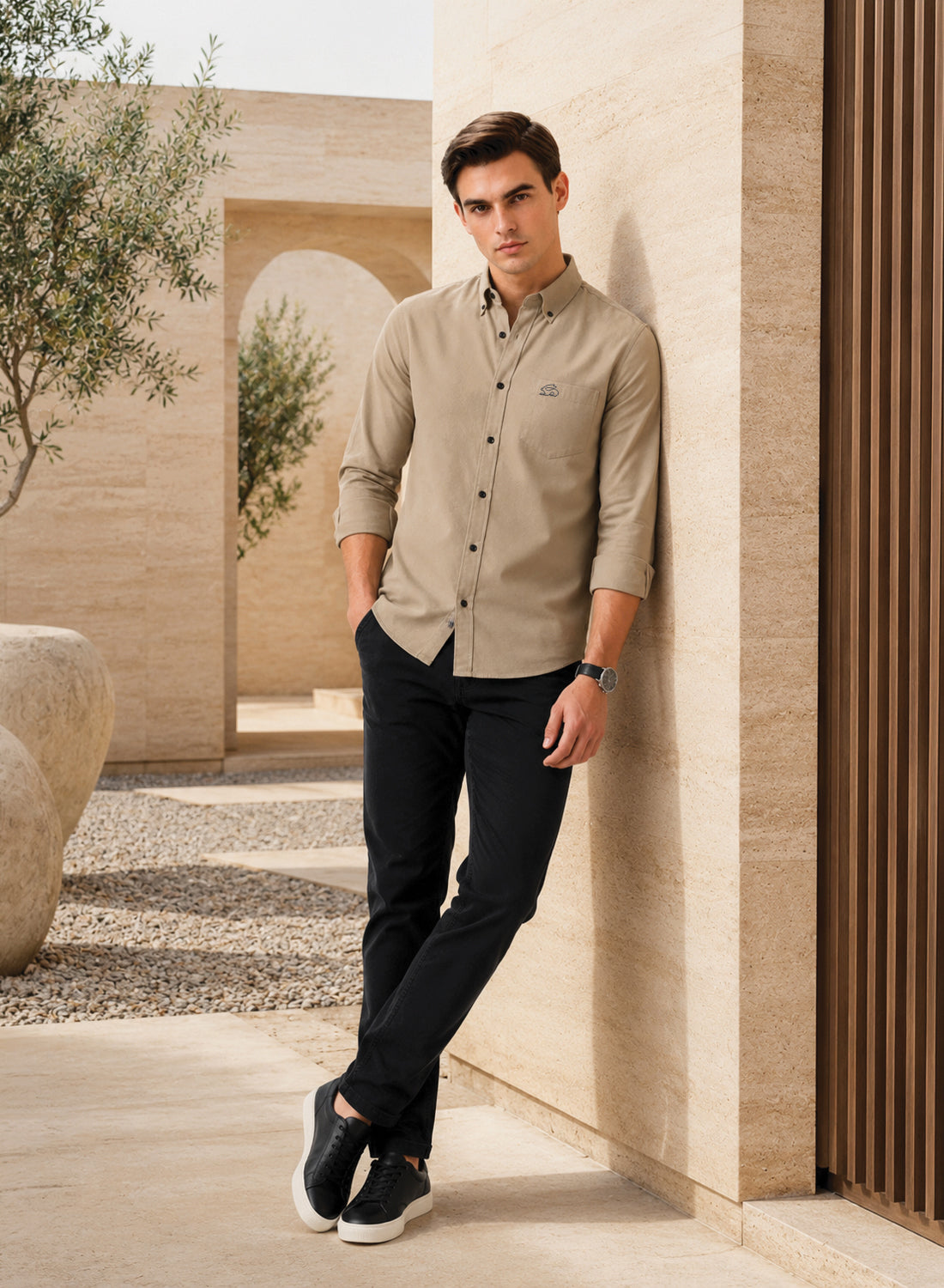 ADRO Premium Oxford Cotton Casual Shirt – Sandstone