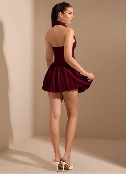 Relinas Cherry Halter Collar Dress De Novoo