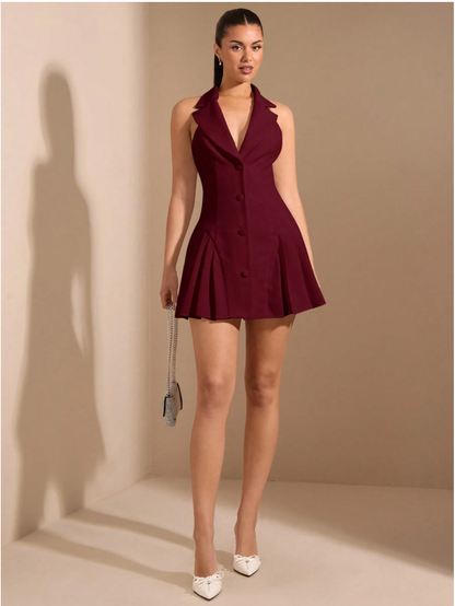 Relinas Cherry Halter Collar Dress