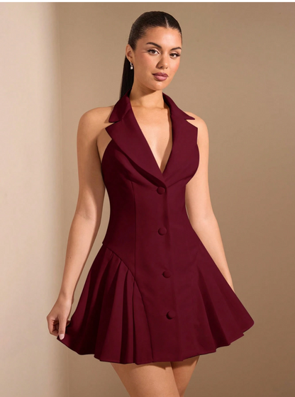 Relinas Cherry Halter Collar Dress De Novoo