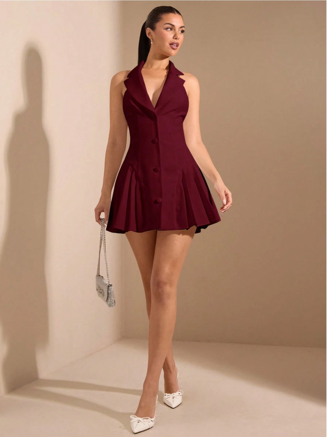 Relinas Cherry Halter Collar Dress De Novoo