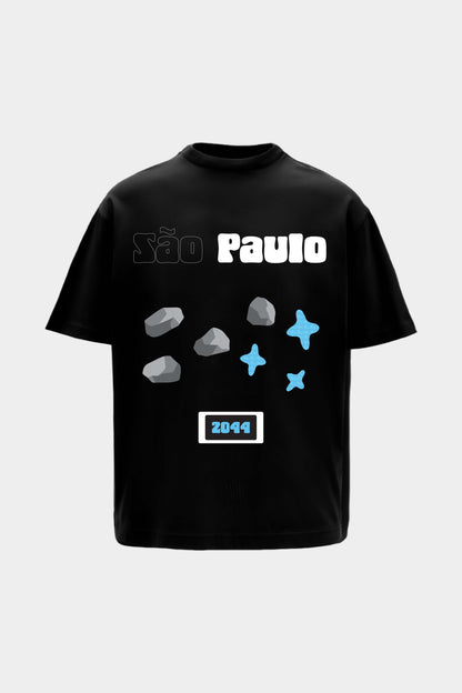 Sao Paulo Printed Black Oversized T-Shirt Main Character