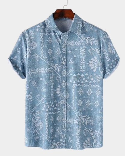 Hawaiian Motifs Blue Shirt