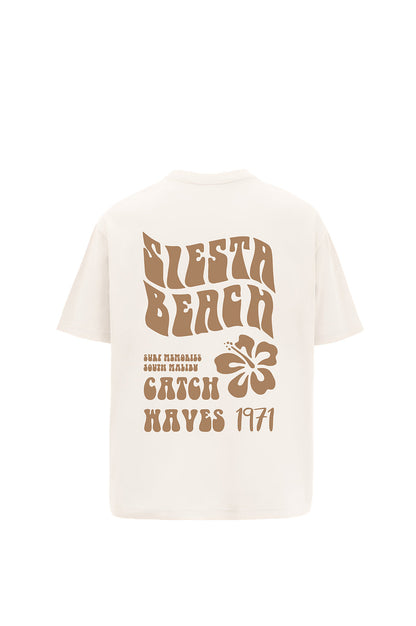 Siesta Beach Printed Oversized Beige T-Shirt Main Character