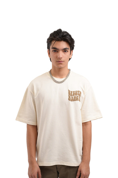 Siesta Beach Printed Oversized Beige T-Shirt Main Character
