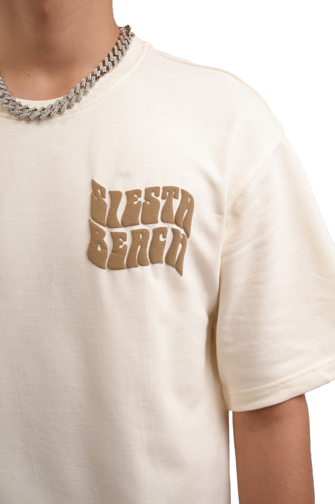 Siesta Beach Printed Oversized Beige T-Shirt Main Character