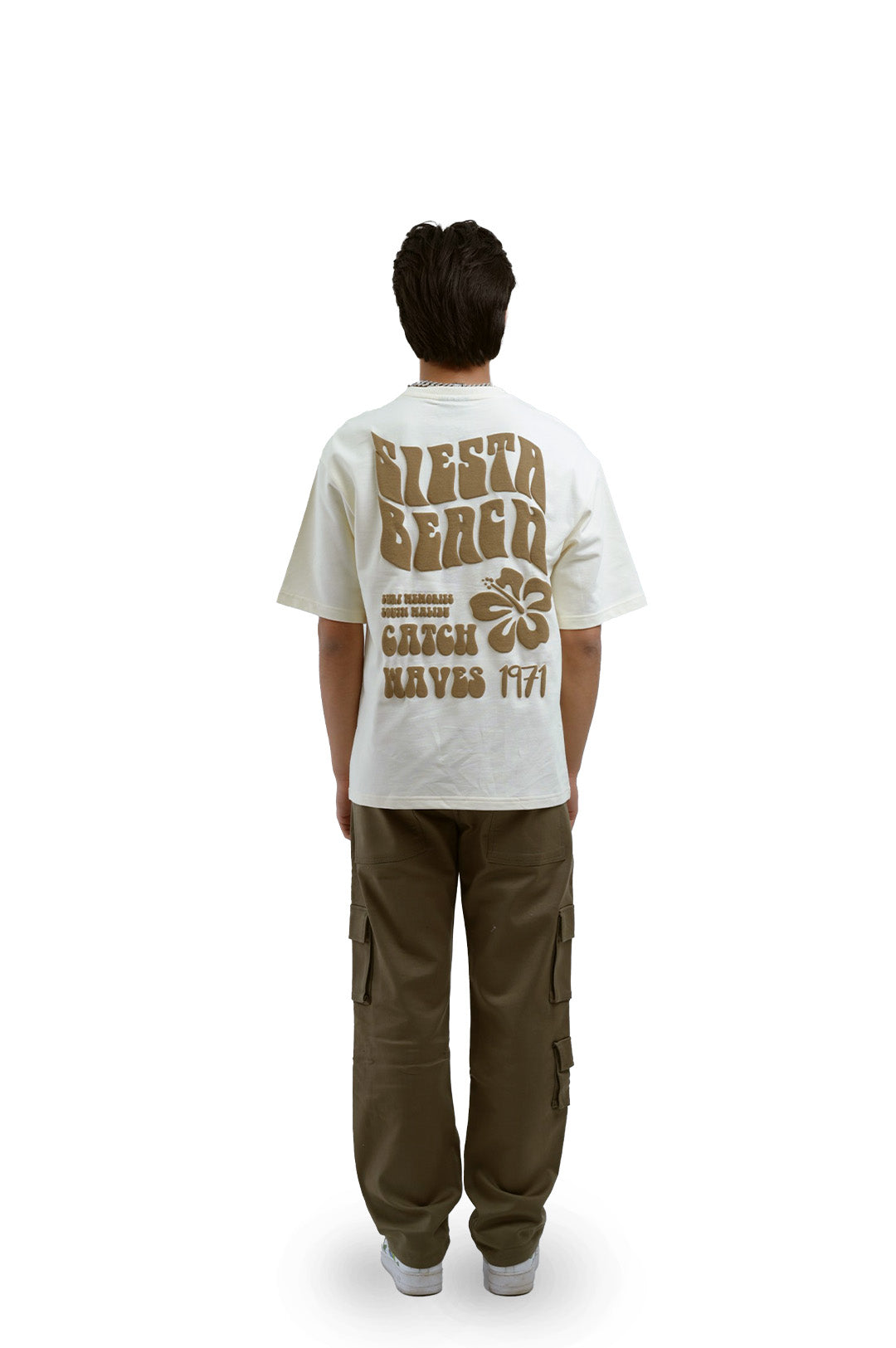 Siesta Beach Printed Oversized Beige T-Shirt Main Character
