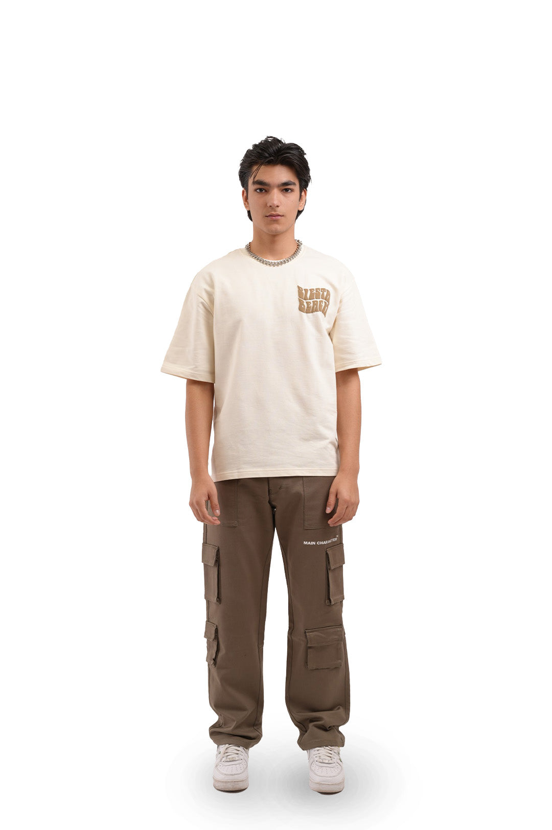 Siesta Beach Printed Oversized Beige T-Shirt Main Character