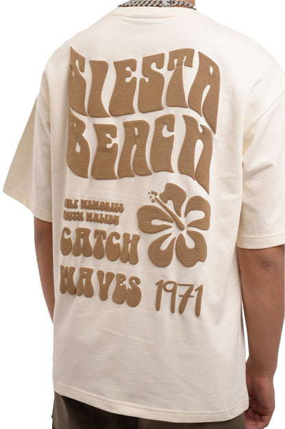 Siesta Beach Printed Oversized Beige T-Shirt Main Character