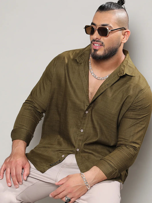 Solid Olive Green Casual Shirt