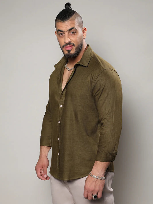 Solid Olive Green Casual Shirt