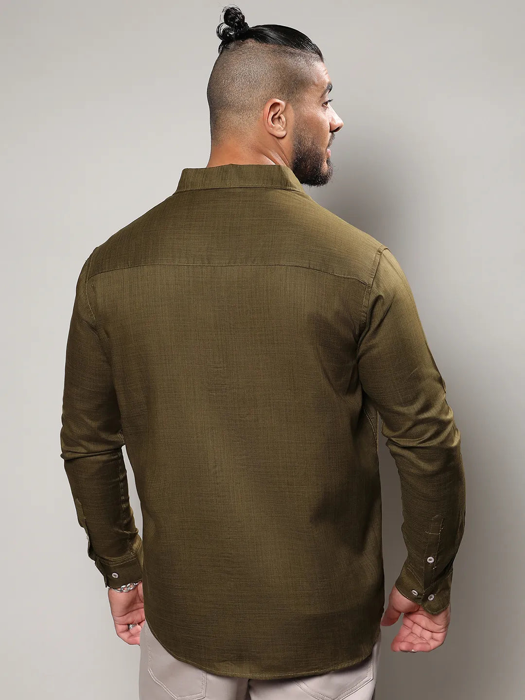 Solid Olive Green Casual Shirt