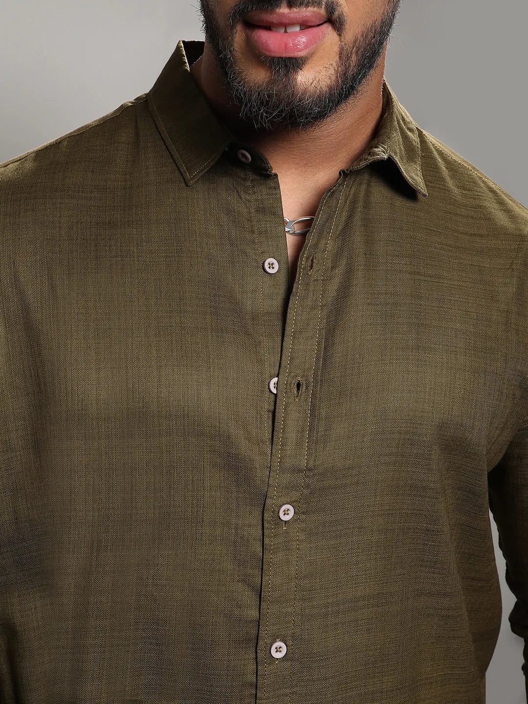 Solid Olive Green Casual Shirt