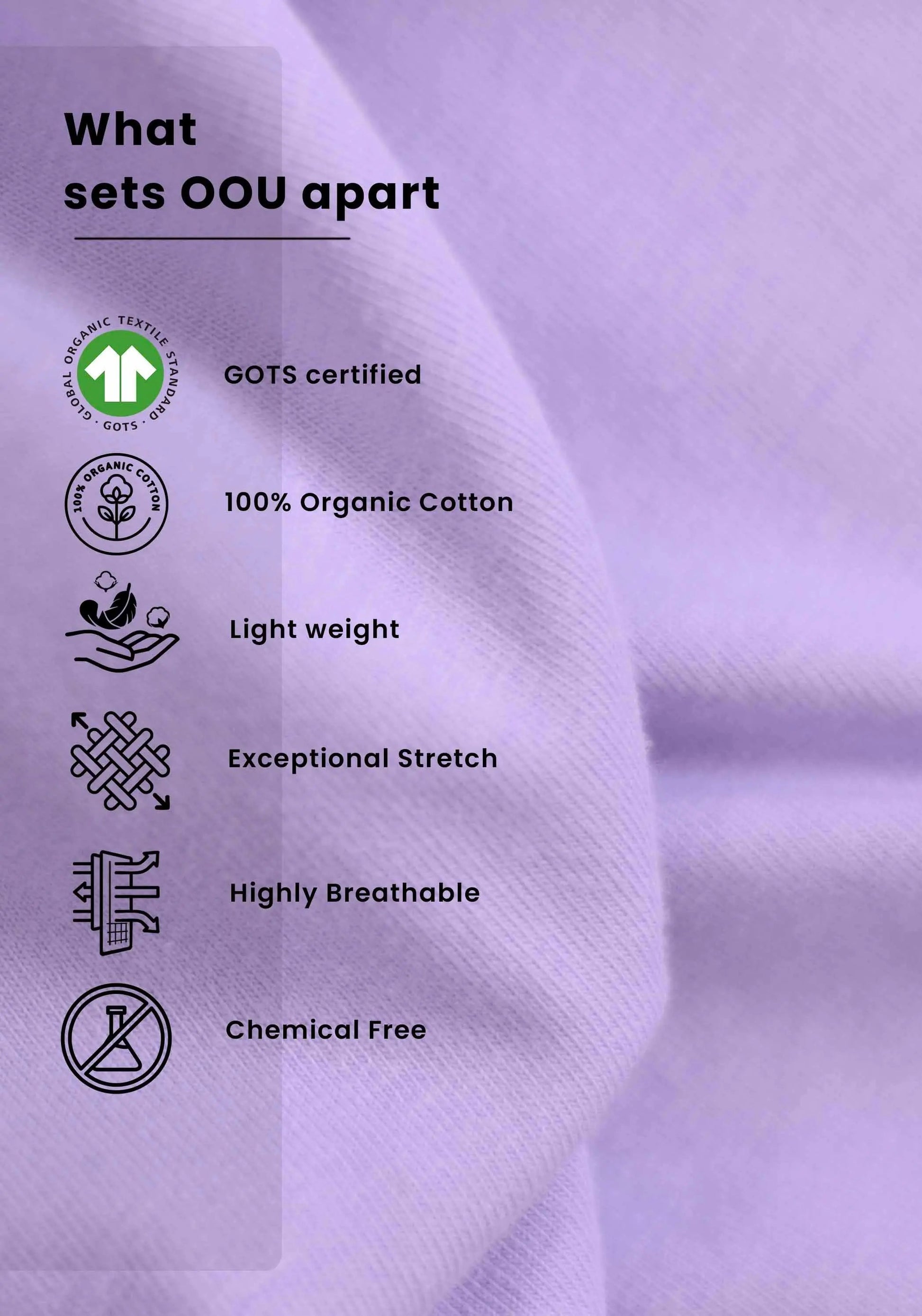 Close-up of lavender t-shirt for men fabric showing soft texture with organic cotton and breathable features