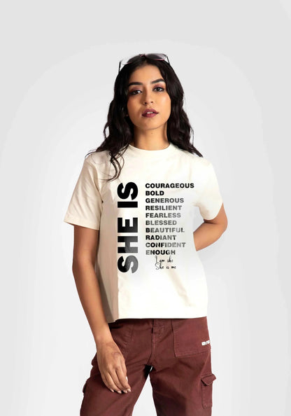 Stylera motivational quote off white t-shirt for women with empowering words graphic