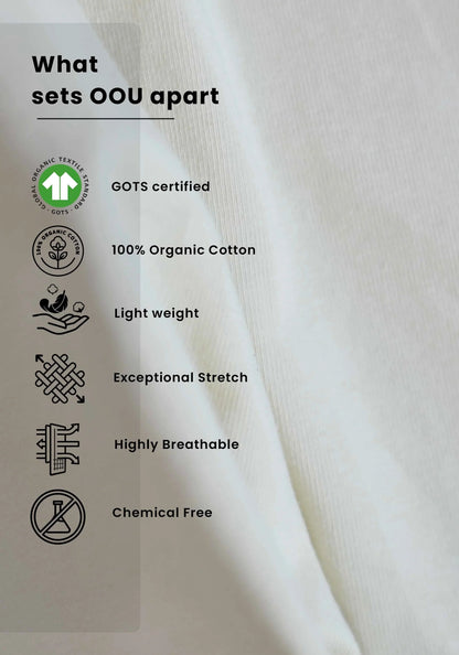 Close up fabric highlighting features like 100 percent organic cotton and breathable material for motivational quote off white t-shirt for women
