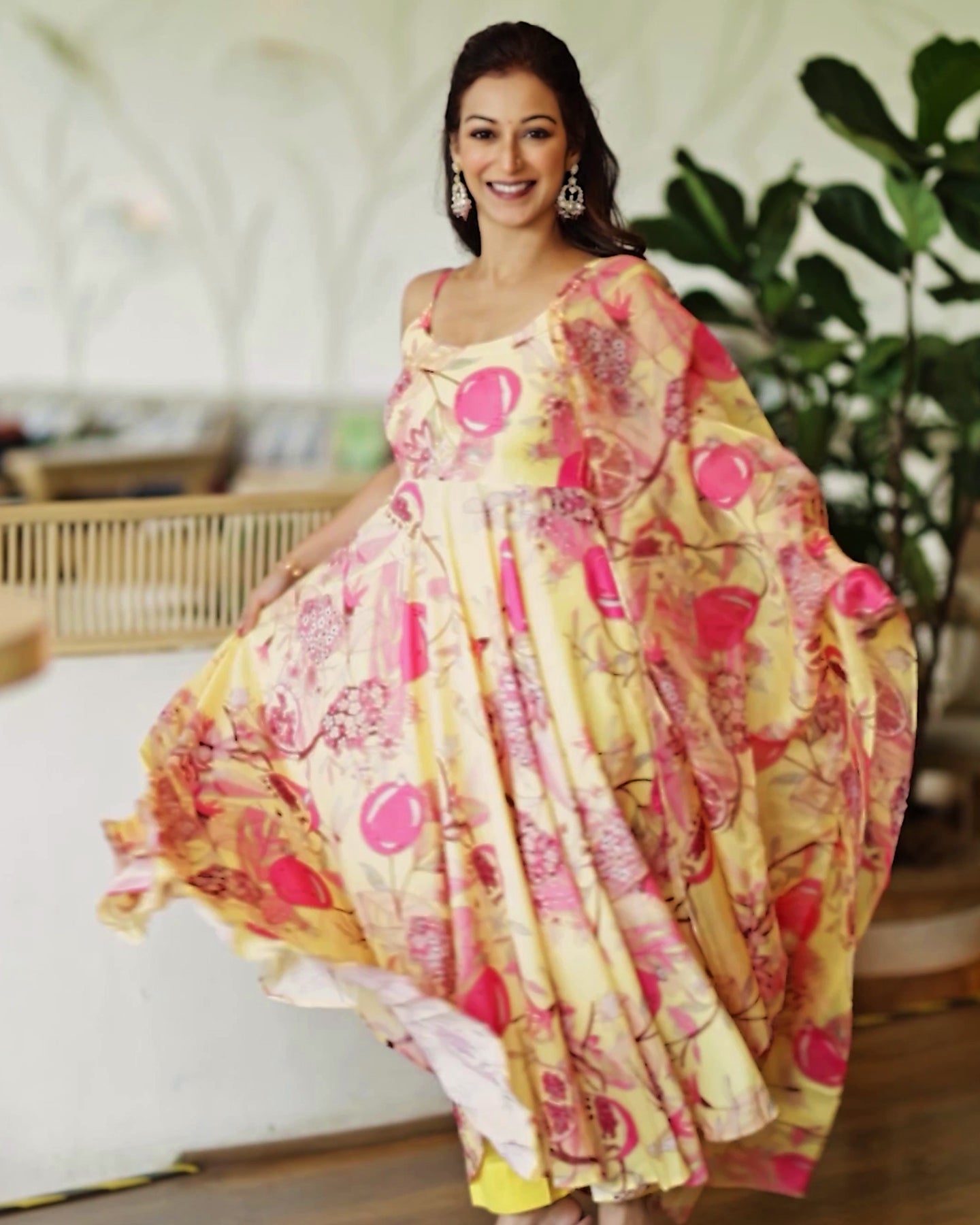 Yellow Floral Anarkali Suit Set