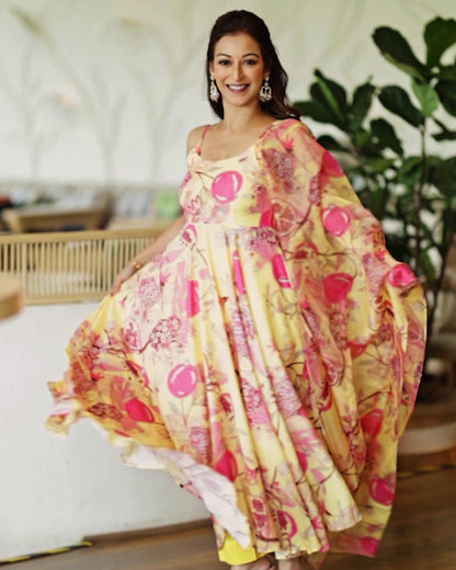 Yellow Floral Anarkali Suit Set