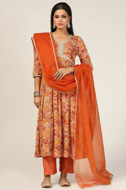 Organza Embellished Orange Dupatta