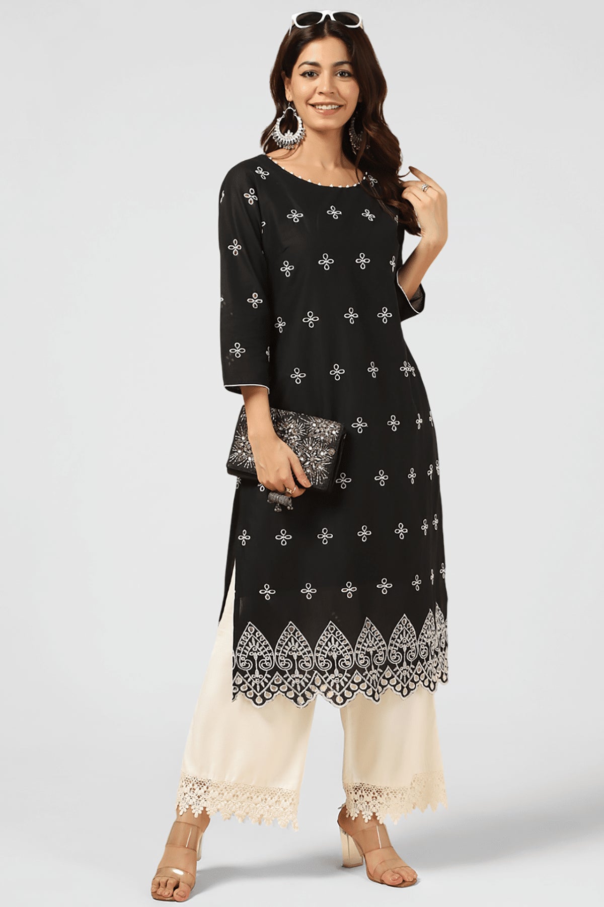 Black Schiffli Embroidered Kurti