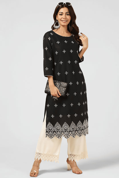 Black Schiffli Embroidered Kurti