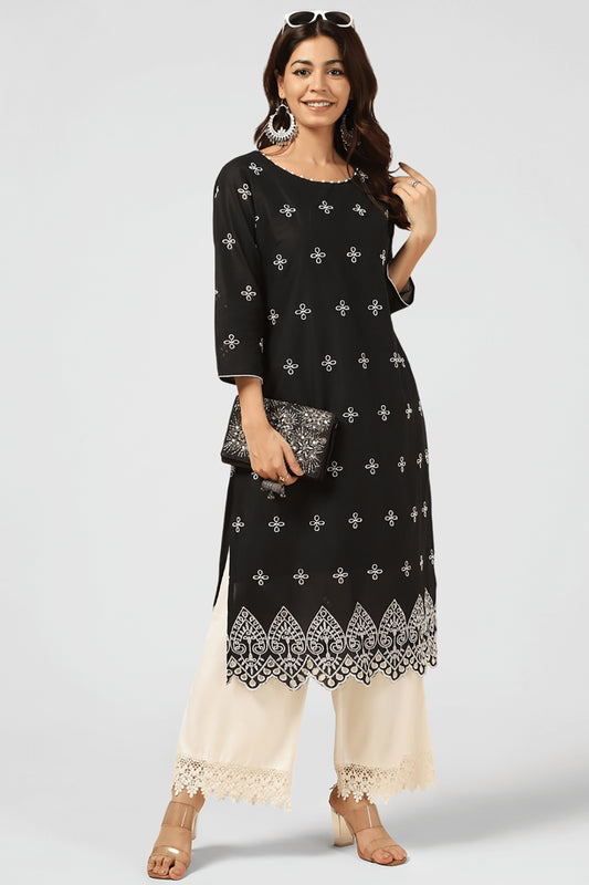 Black Schiffli Embroidered Kurti