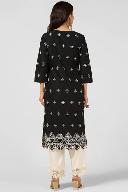 Black Schiffli Embroidered Kurti