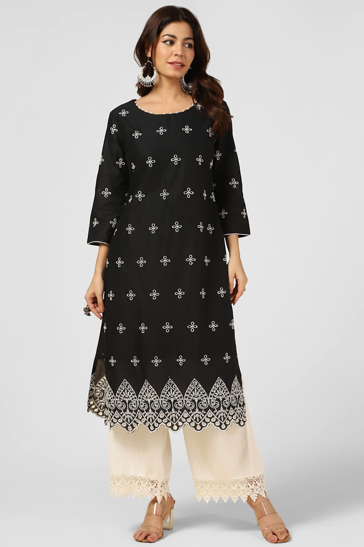 Black Schiffli Embroidered Kurti