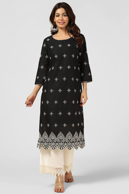 Black Schiffli Embroidered Kurti