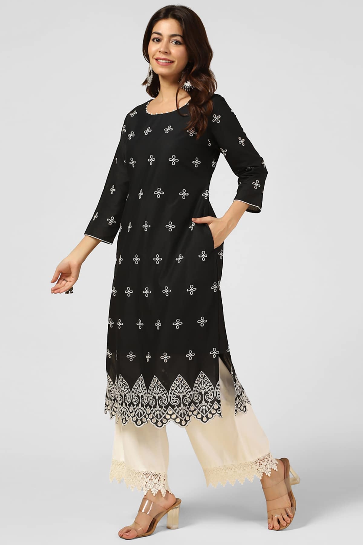 Black Schiffli Embroidered Kurti