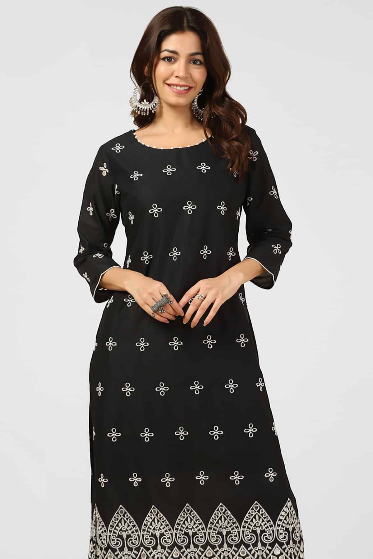 Black Schiffli Embroidered Kurti