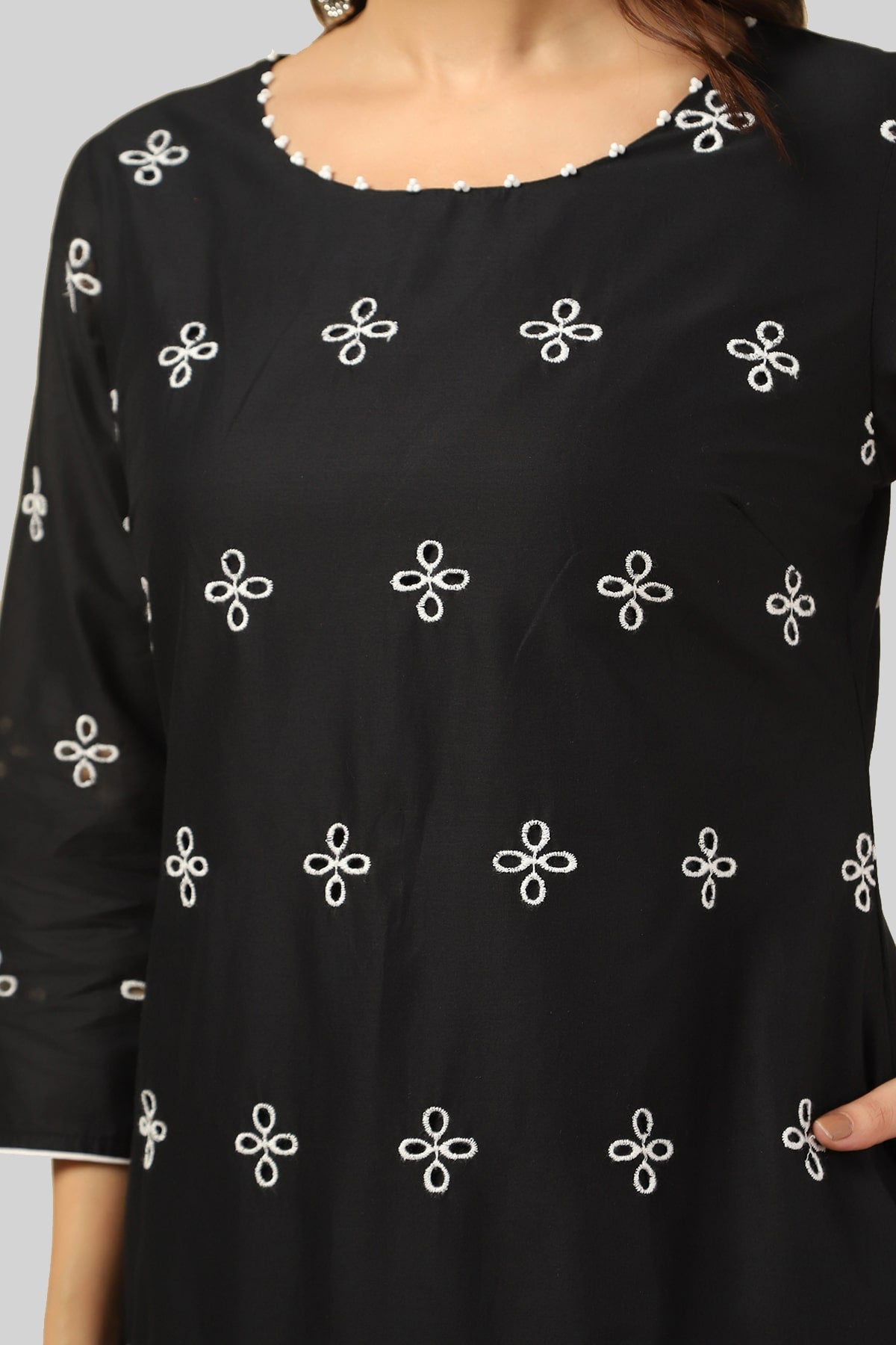 Black Schiffli Embroidered Kurti