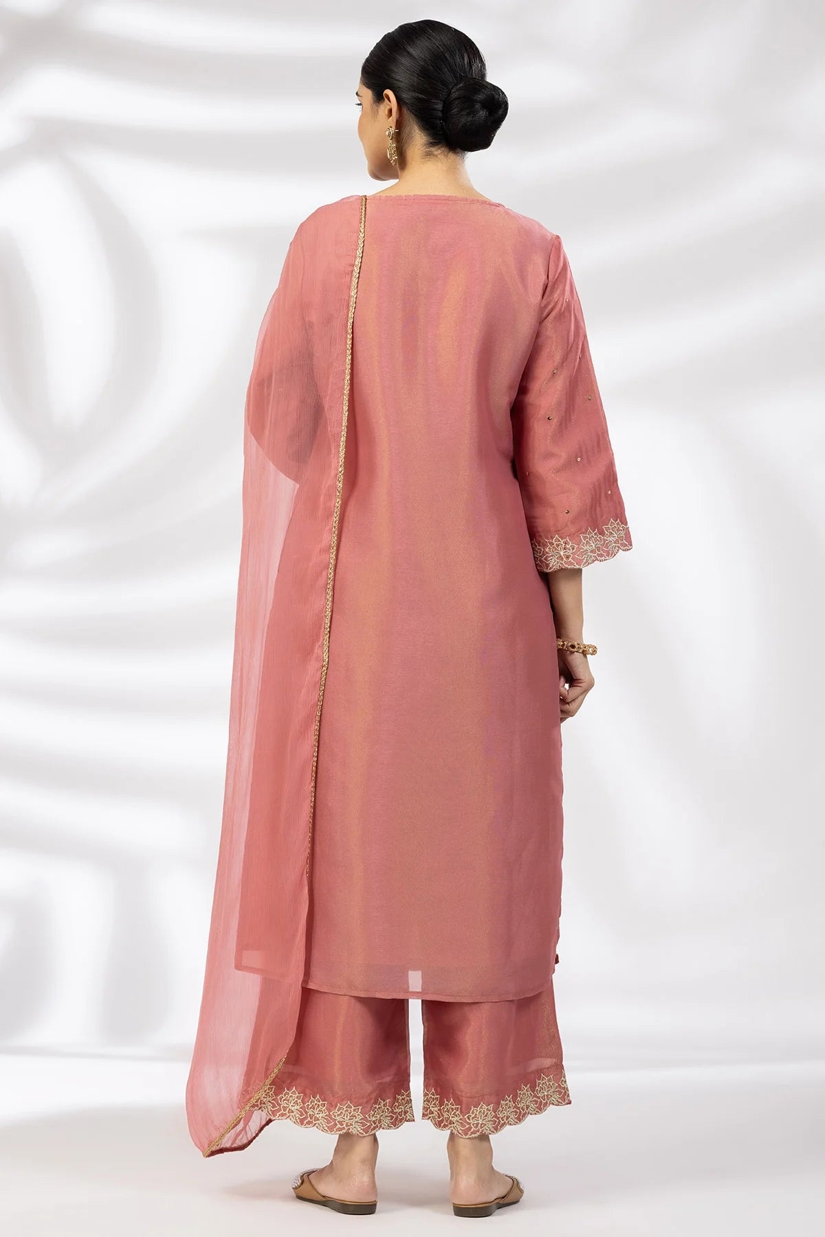 Crystal Rose Embroidered Ensemble Kurti in Nylon Tissue Shimmer