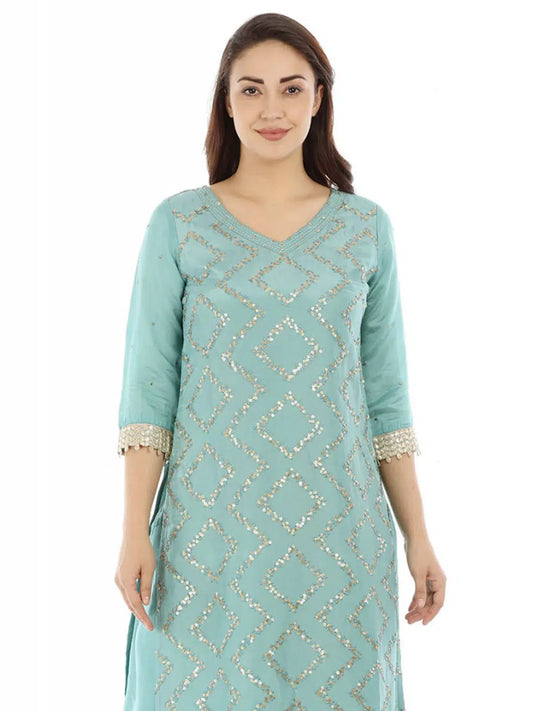Light Blue Opada Embellished Ensemble Kurti