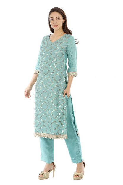 Light Blue Opada Embellished Ensemble Kurti