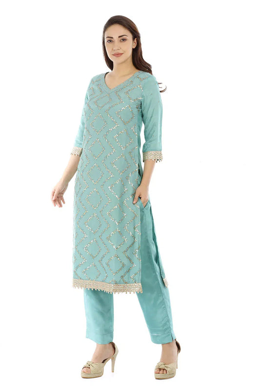 Light Blue Opada Embellished Ensemble Kurti