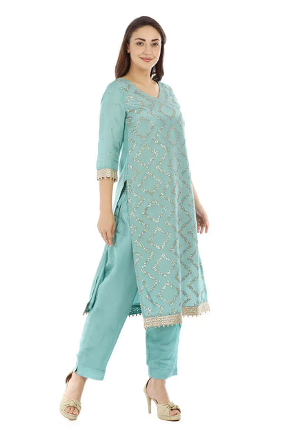 Light Blue Opada Embellished Ensemble Kurti