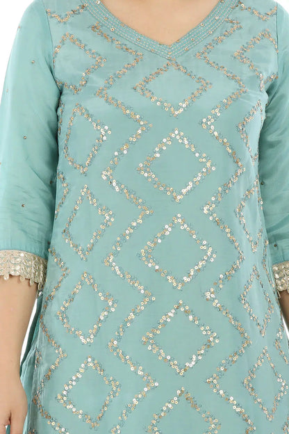 Light Blue Opada Embellished Ensemble Kurti