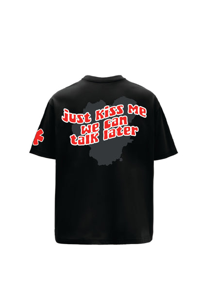 Talk Later Printed Black Oversized T-Shirt Main Character