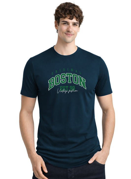 Adro Mens Boston City Printed Tshirt | Athletic Stylish Summer College Cotton T-shirt | Sporty Comfortable T shirts | Regular Fit Teal Blue