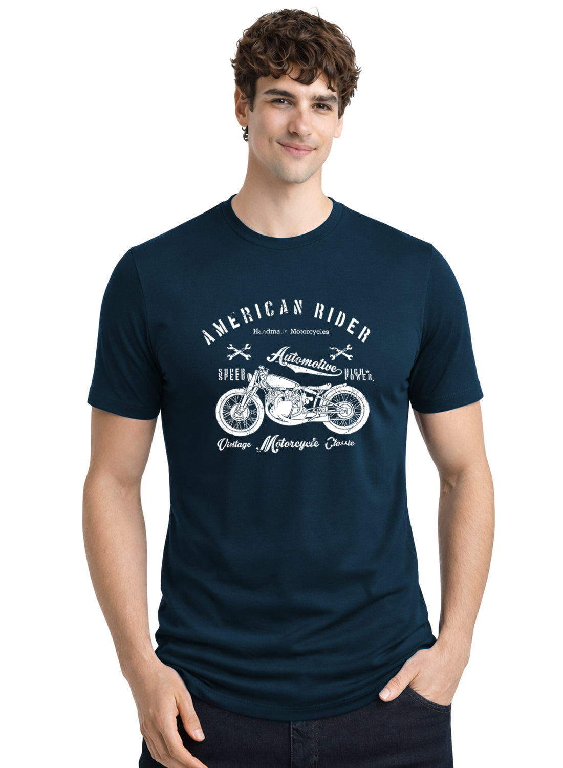 Adro Mens American Rider Printed T-Shirt | 100% Cotton T shirt for Bikers | Stylish Casual Tee Summer Regular Fit Biker Tshirt Teal Blue