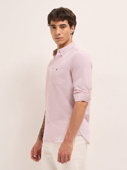 Red Woven Pinstripes Slim Fit Casual Shirt