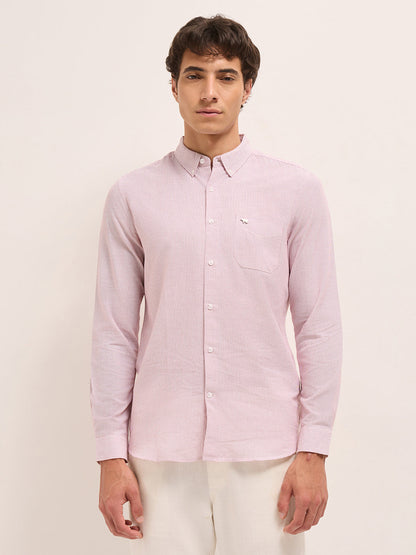 Red Woven Pinstripes Slim Fit Casual Shirt