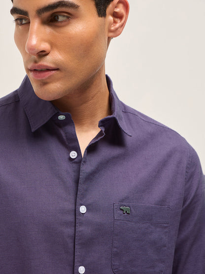 Purple Cotton Linen Slim Fit Solid Casual Shirt