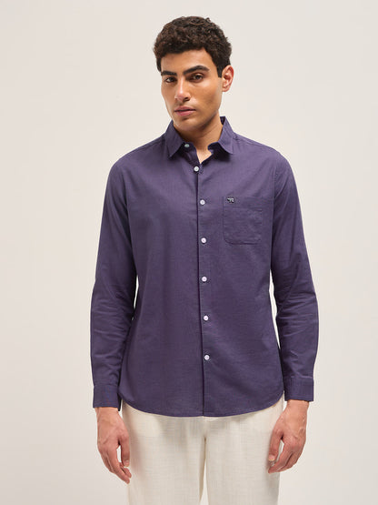 Purple Cotton Linen Slim Fit Solid Casual Shirt