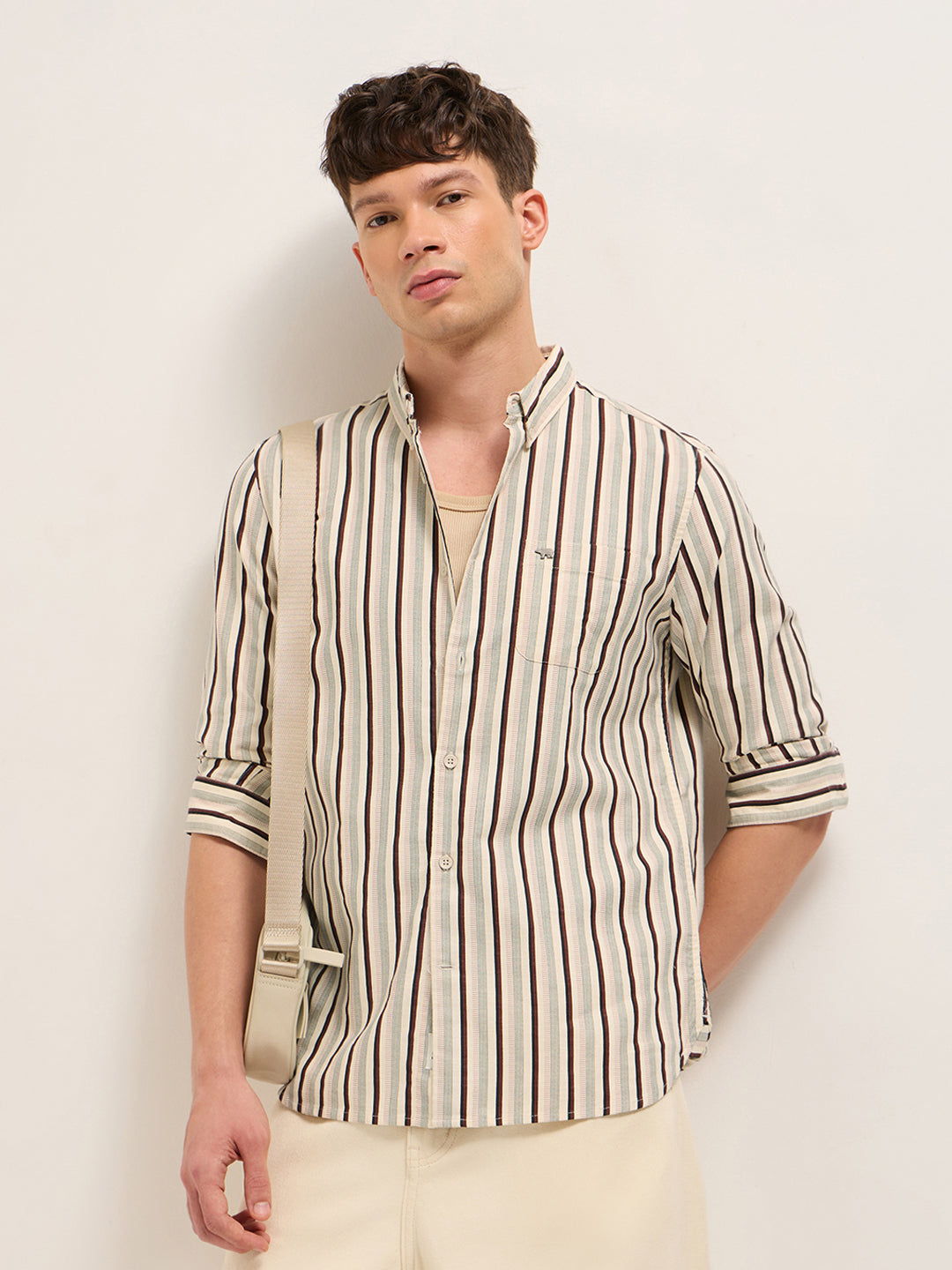 Multicolor Vertical Stripe Slim Fit Cotton Casual Shirt