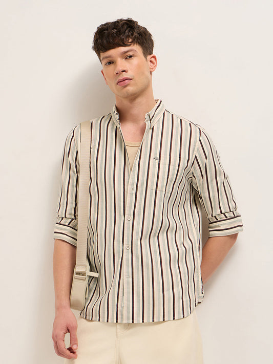 Multicolor Vertical Stripe Slim Fit Cotton Casual Shirt