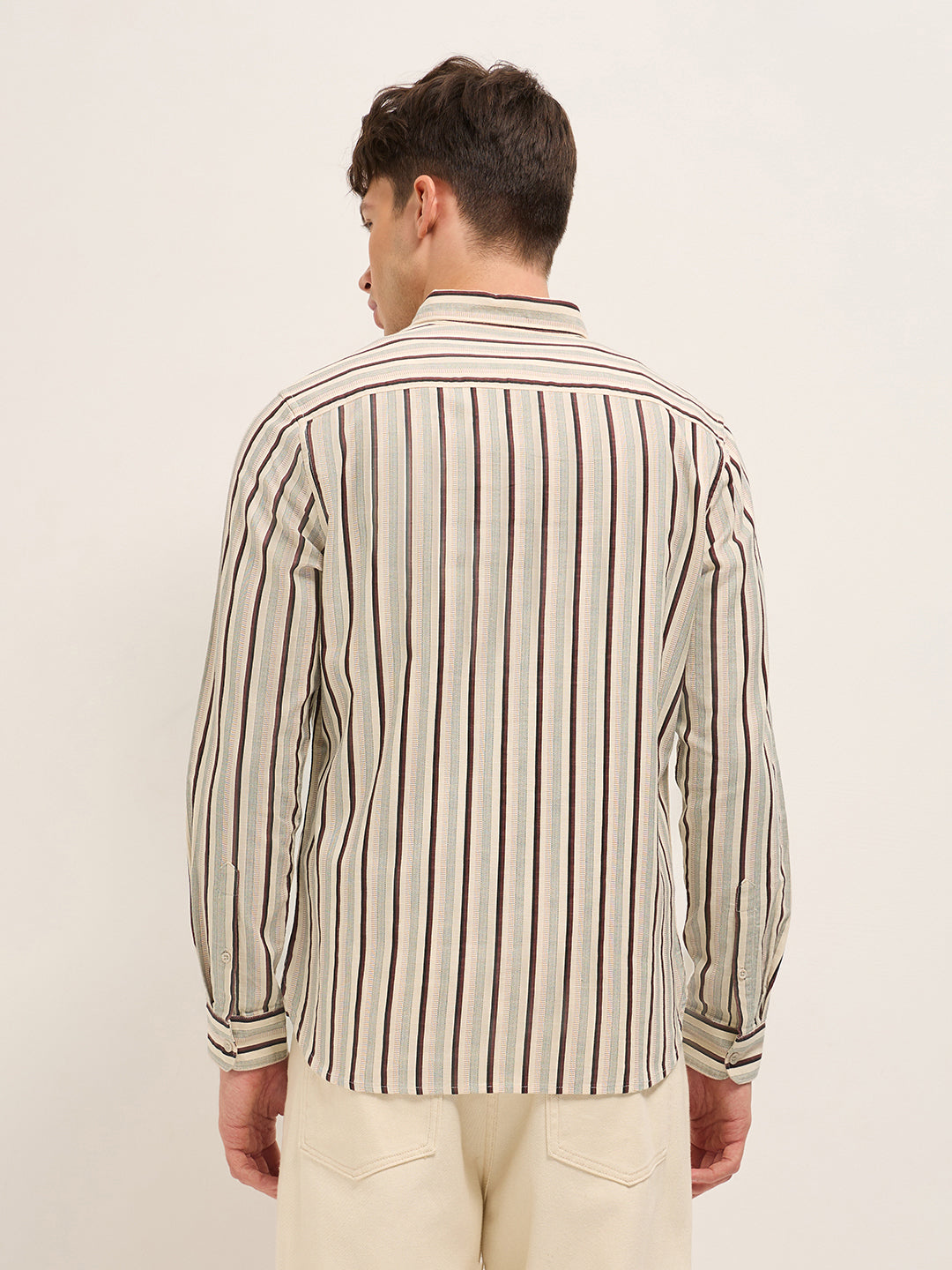 Multicolor Vertical Stripe Slim Fit Cotton Casual Shirt