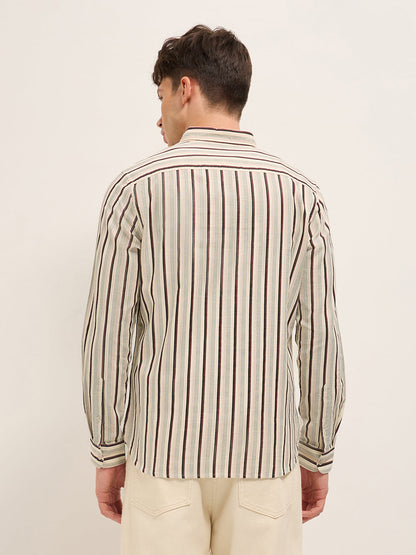 Multicolor Vertical Stripe Slim Fit Cotton Casual Shirt